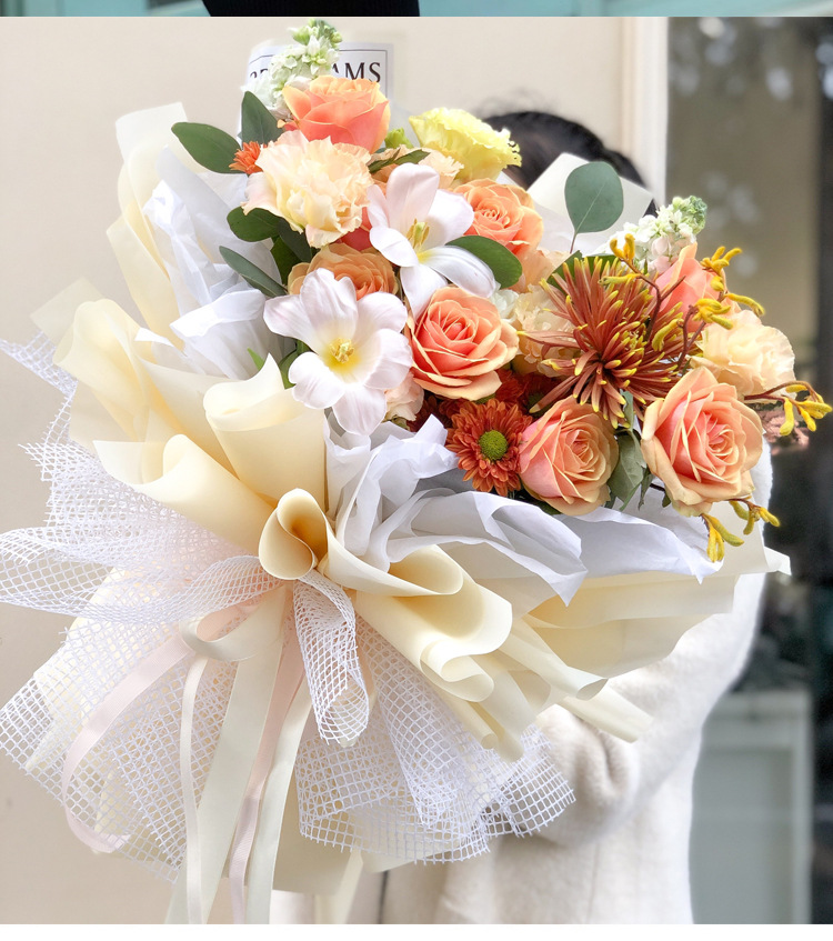 网红方格网纱镂空纱网鲜花礼品包装纸材料韩式玫瑰花束包花网格纱