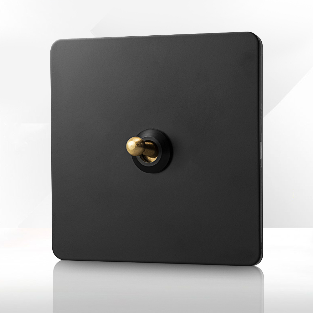 极简复古拨杆开关86型墙壁欧式德标五孔usb开关插座金属黑色面板