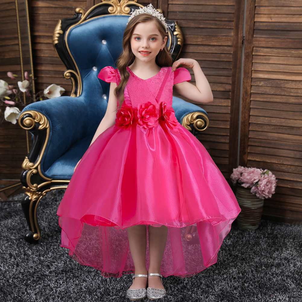 Children‘s Dress Dress Flower Girl Mesh Trailing Princess Dress Girl Birthday Party Dress Stage Costume Spot