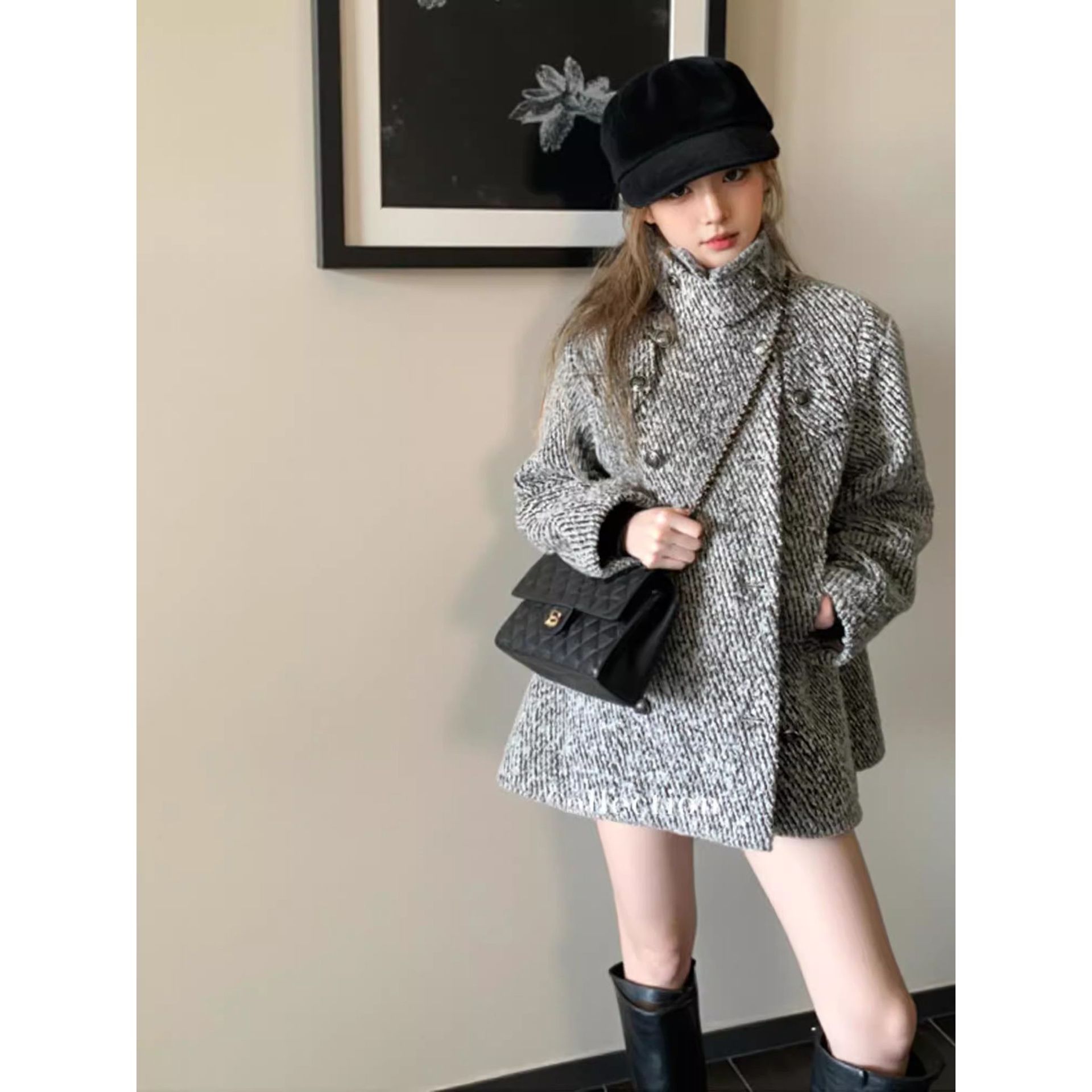 羊毛大衣韩系重工小香风毛呢外套女冬季千金风感时尚加厚大衣