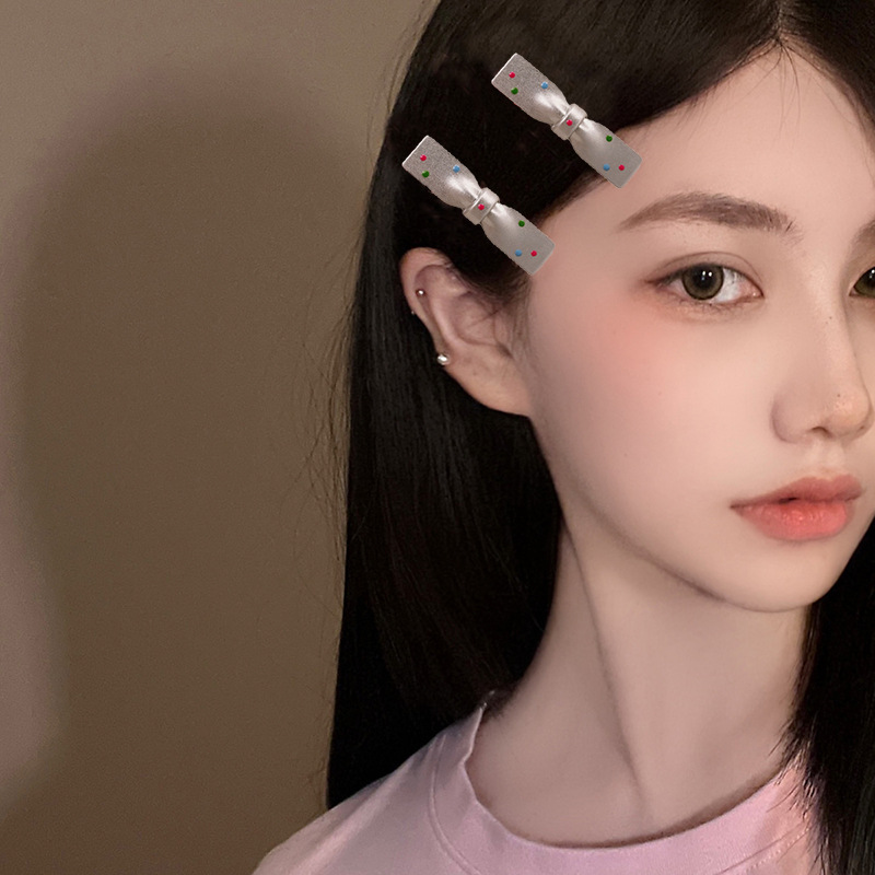 芭蕾风银色波点蝴蝶结发夹女前额碎发刘海夹发卡甜美鸭嘴夹头饰夏