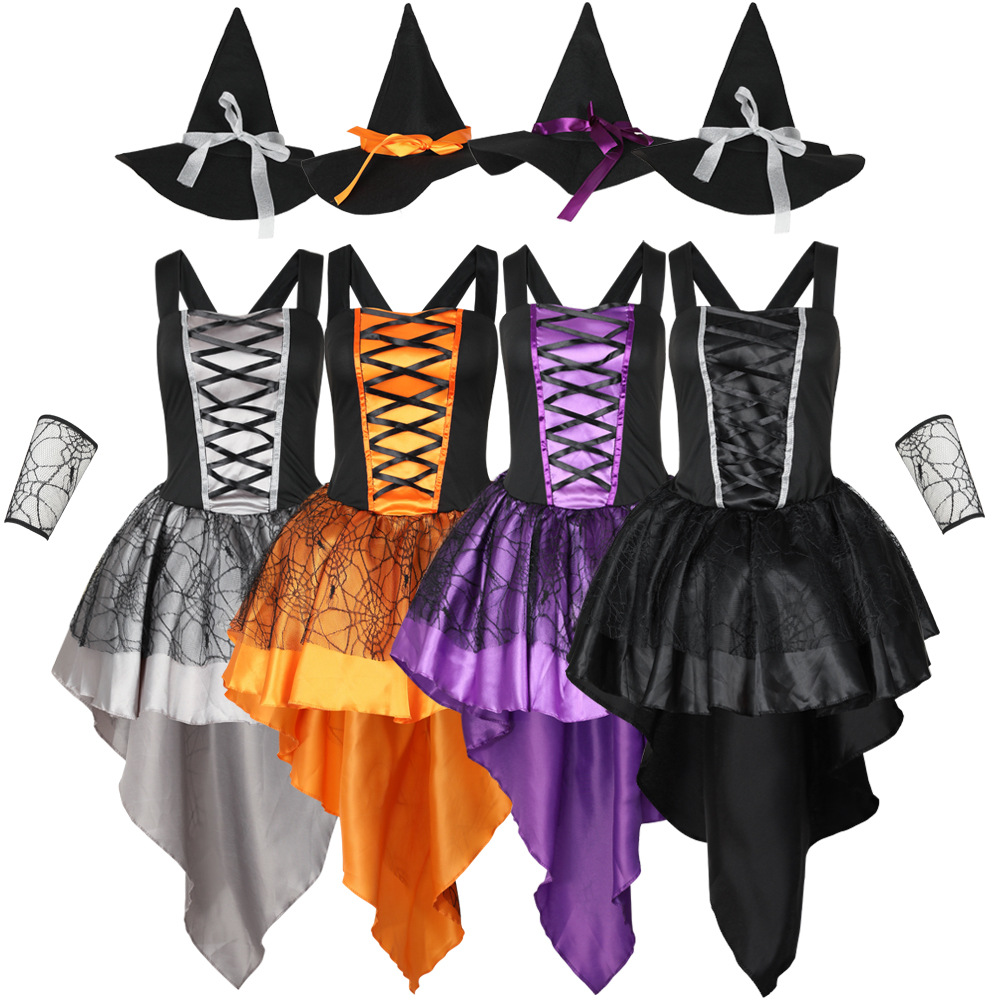 Halloween Costume Purple Orange Sexy Mesh Camisole Witch Multicolor Party Gathering Cosplay Costume