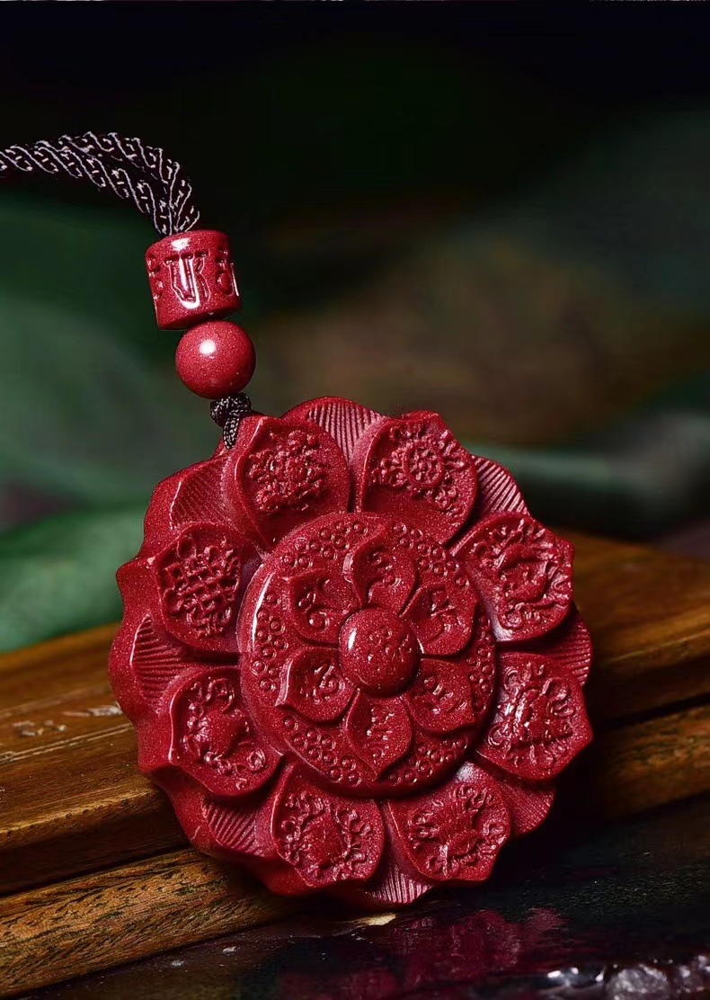 原矿朱砂吊坠紫金砂八宝莲花符挂件男女情侣纳福项坠