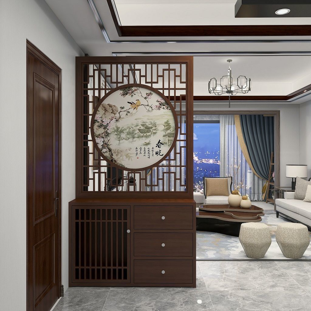 新中式实木屏风入户玄关隔断柜简约现代座屏门厅柜抽屉鞋柜储物柜