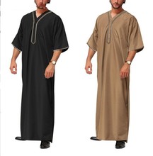 2023新款穆斯林中东阿拉伯迪拜 马来西亚 男士宽松长袍纽扣衬衫男