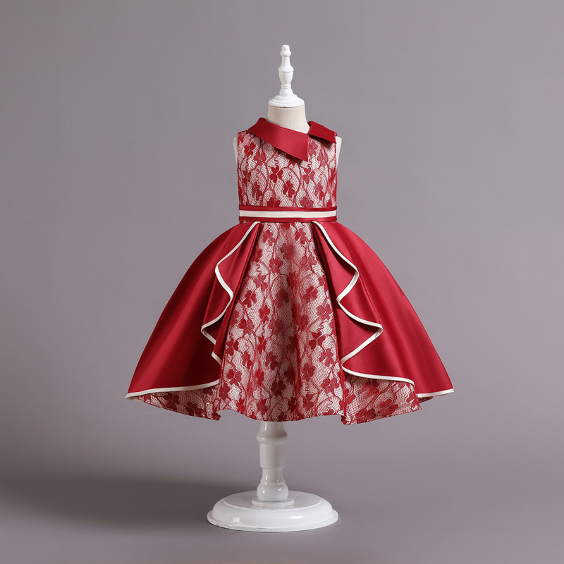 跨境新款儿童礼服缎面公主裙女宝生日高端钢琴演出girl dr ess
