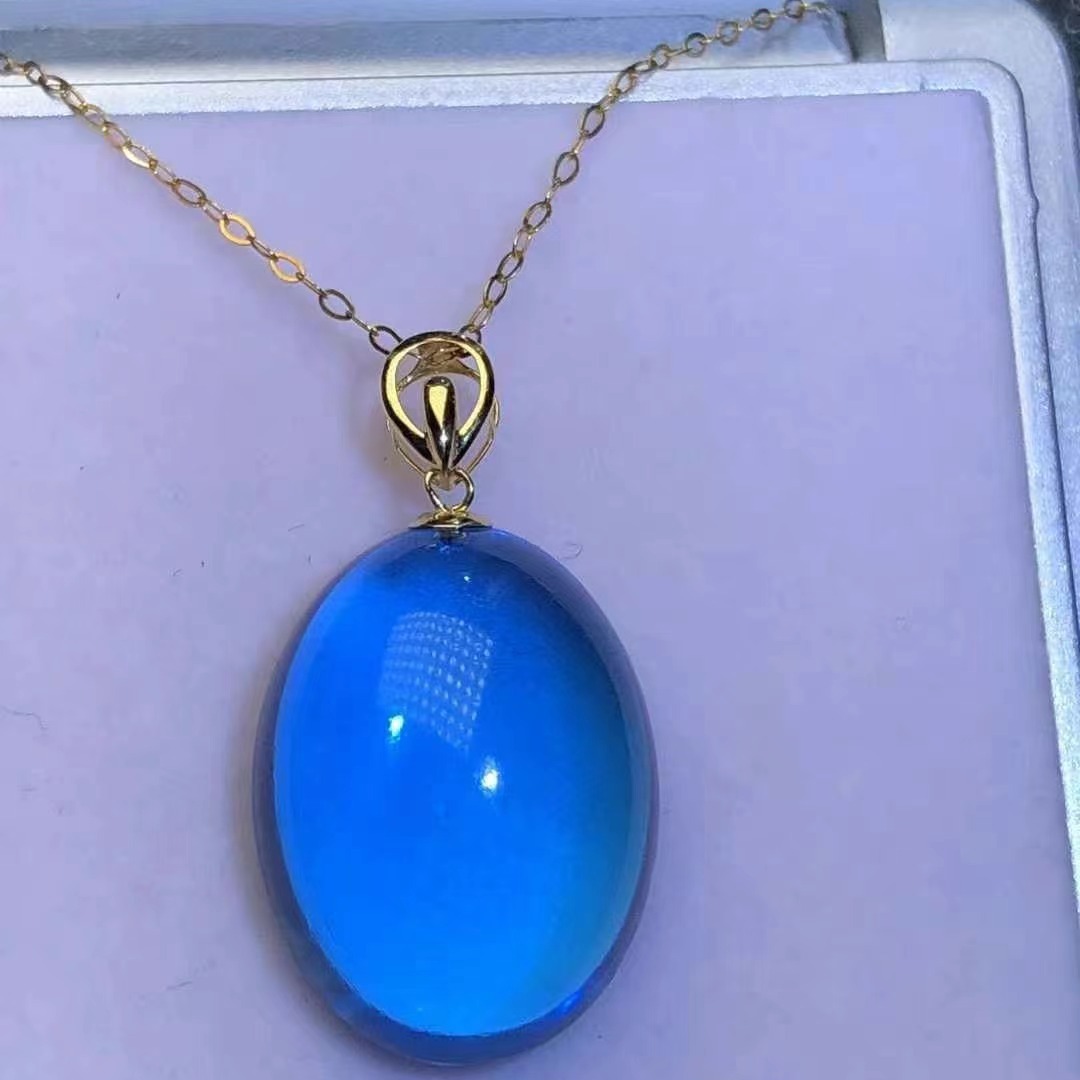 精品天然瑞士蓝托帕石吊坠,18k真金镶嵌,纯净体 水头十足,漂亮-阿里巴