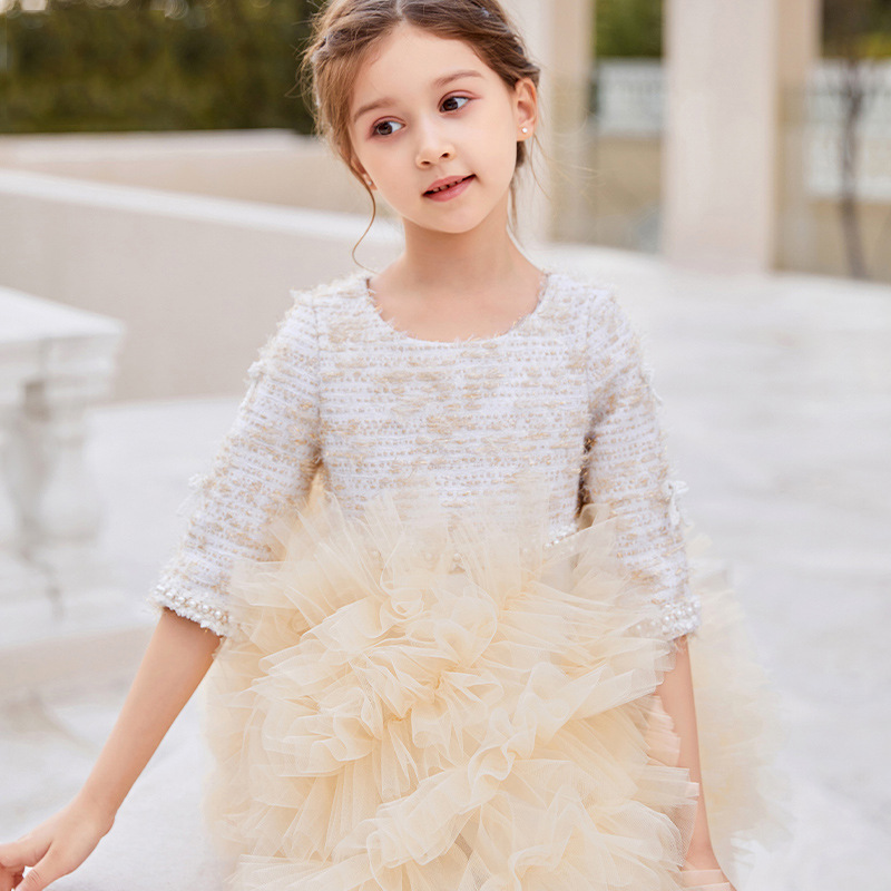 儿童礼服欧美风女童公主裙女孩中大童主持人走秀t台网红演出服装