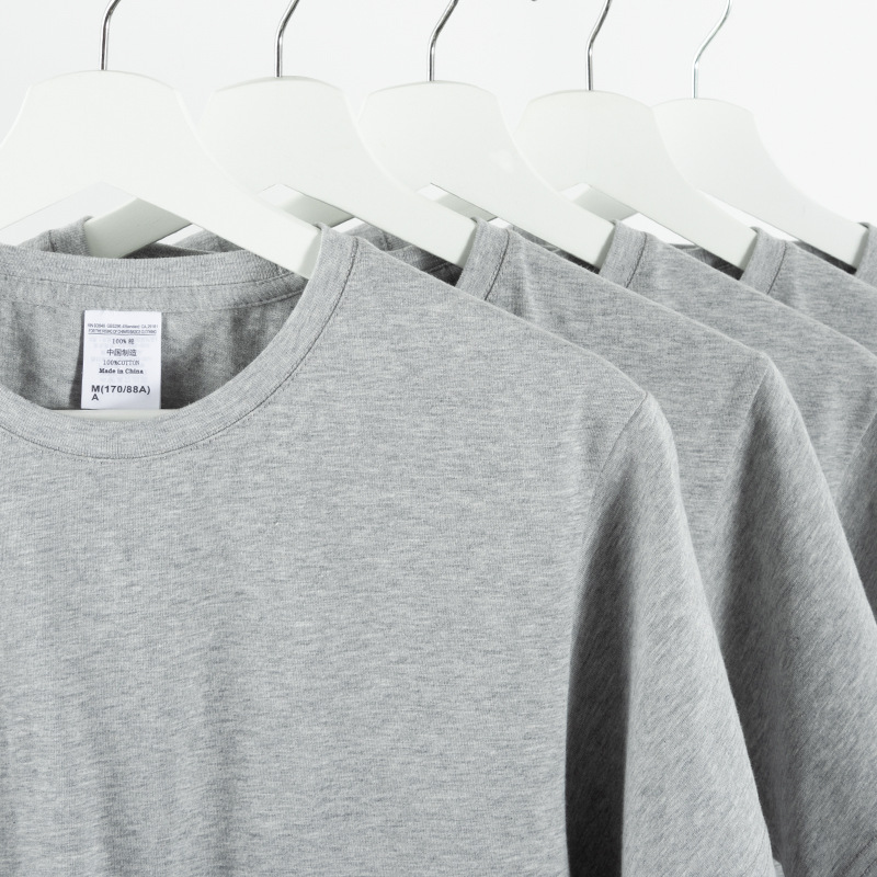 210g新疆棉灰色系麻灰短袖t恤男女浅灰宽松重磅纯色空白体恤上衣
