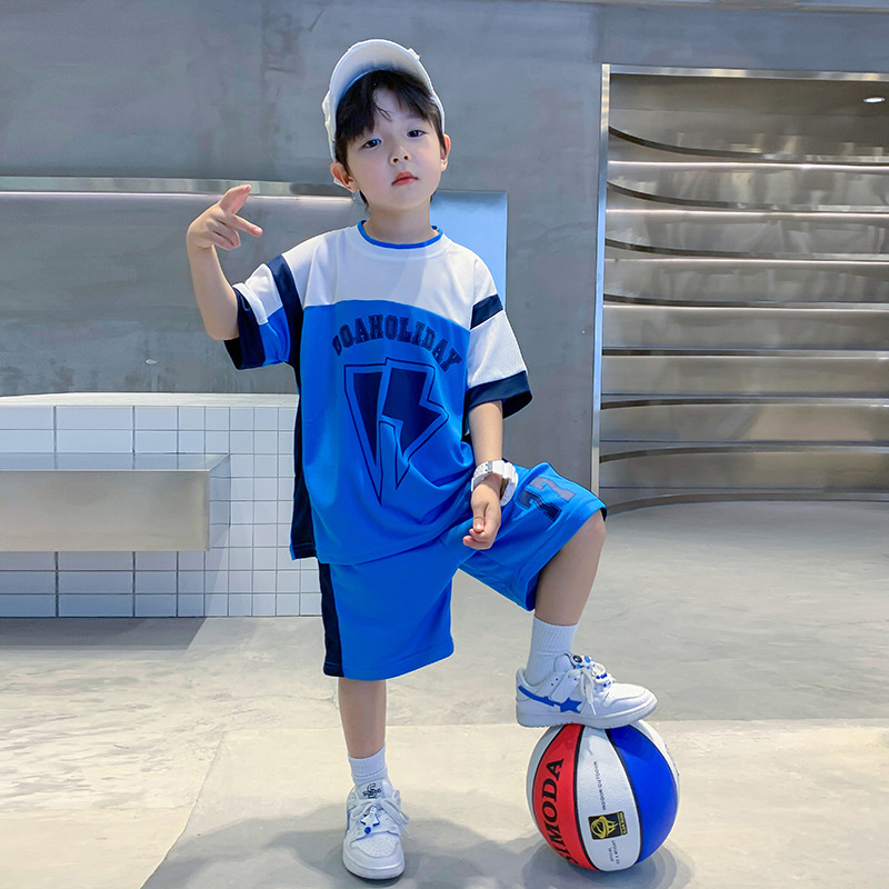 Trendy Brand Boys' Basketball Wear Suit Summer 2023 New Style Fried Street Children's Jersey Middle and Big Children's Sportswear Two-Piece Suit