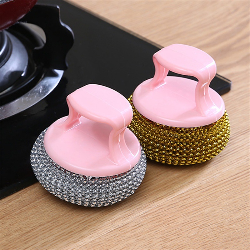 Steel Wire Ball Brush Pot Cleaning Ball Pet Non-Scratch Pot Can't Drop Silk Oil-Free Kitchen Supplies with Handle Dish Brush