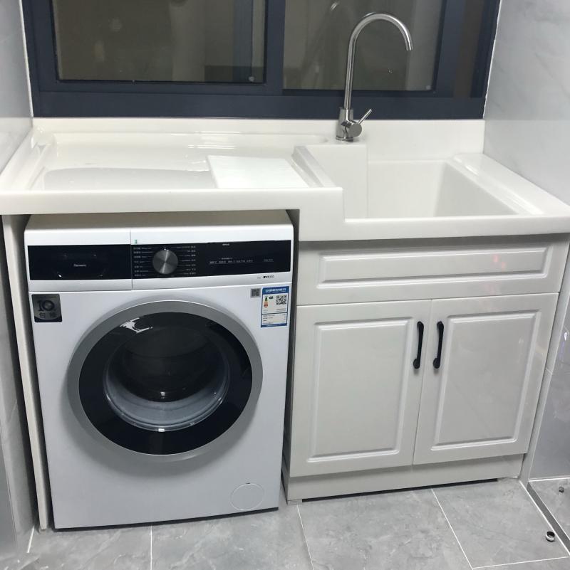 玉石洗衣柜阳台柜人造石材柜洗衣台水槽搓衣板一体滚筒洗衣机柜盆