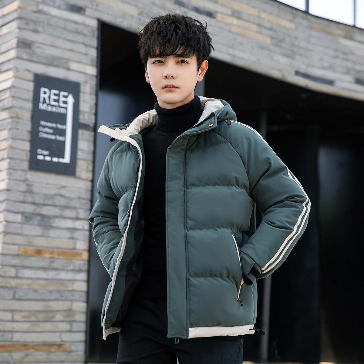Large Size Cotton-Padded Coat for Men Fashion Brand Trend Handsome Men's Cotton Clothes 2022 New Winter Fleece-Lined Thickened Striped Coat