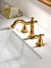 1VPK欧式金色黄铜三孔面盆龙头8寸分体式冷热3孔美式浴室水龙头台