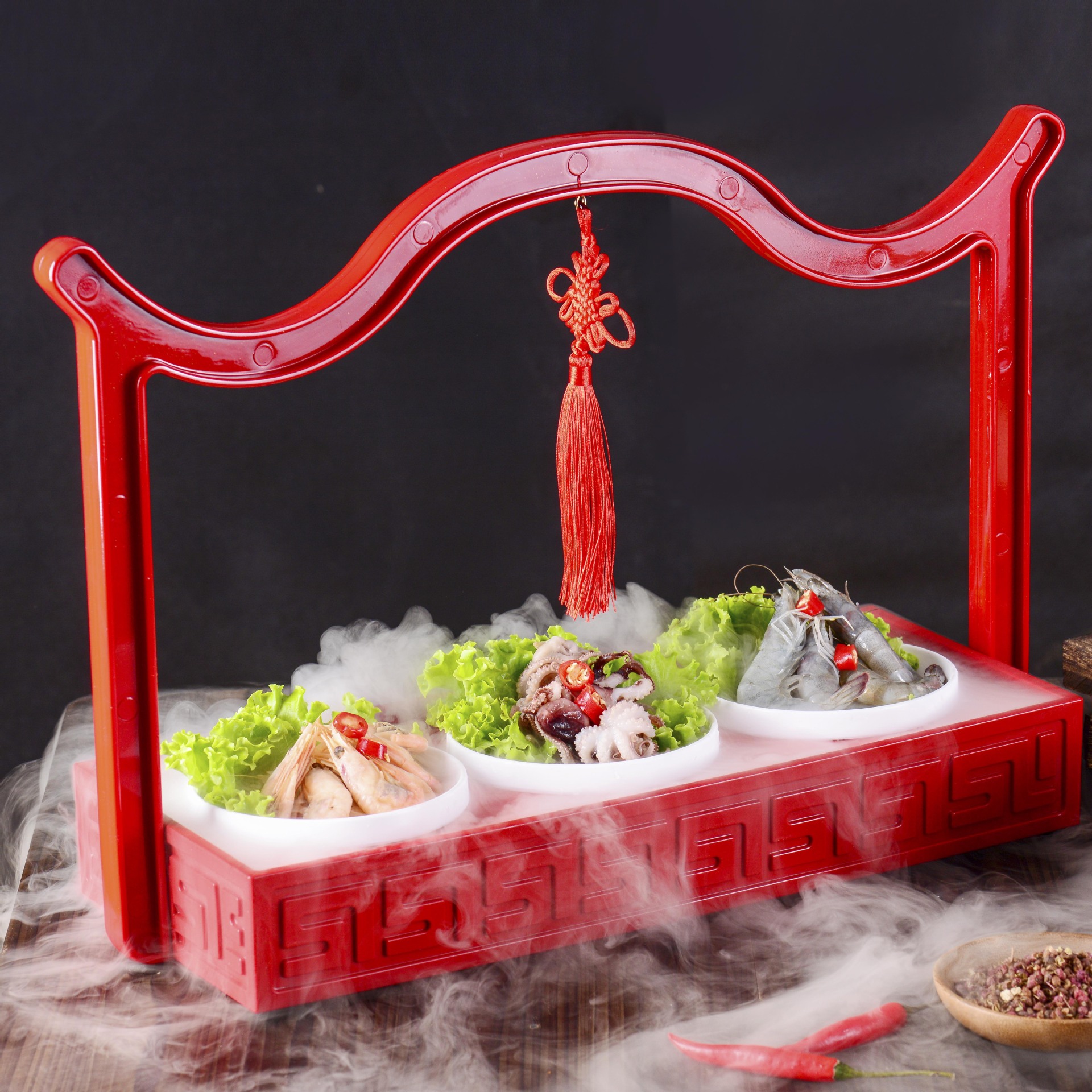 网红商用三格手提盒专用火锅店分格拼盘酒店餐厅明档特色创意餐具