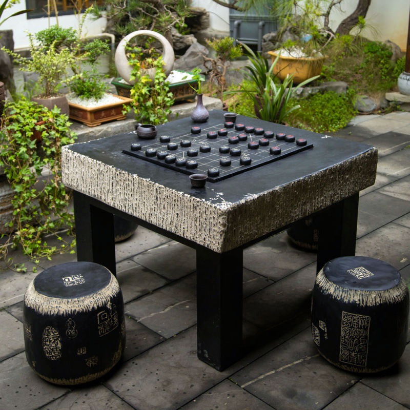仿石桌象棋五子棋桌庭院家用仿古茶桌户外庭院花园休闲桌椅换鞋凳