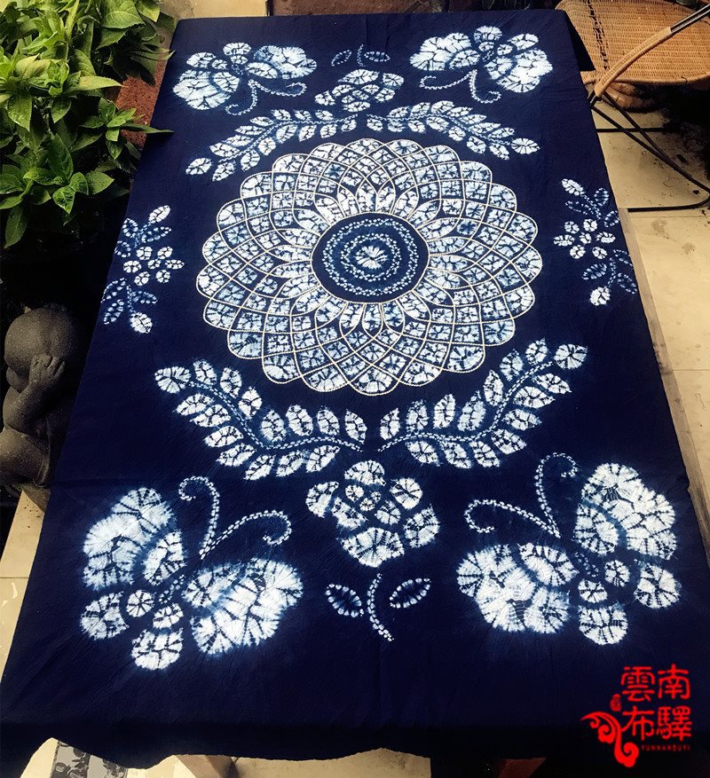 云南大理纯手工扎染台布挂帘桌布-新款蝶恋花(165×115cm)-阿里巴巴