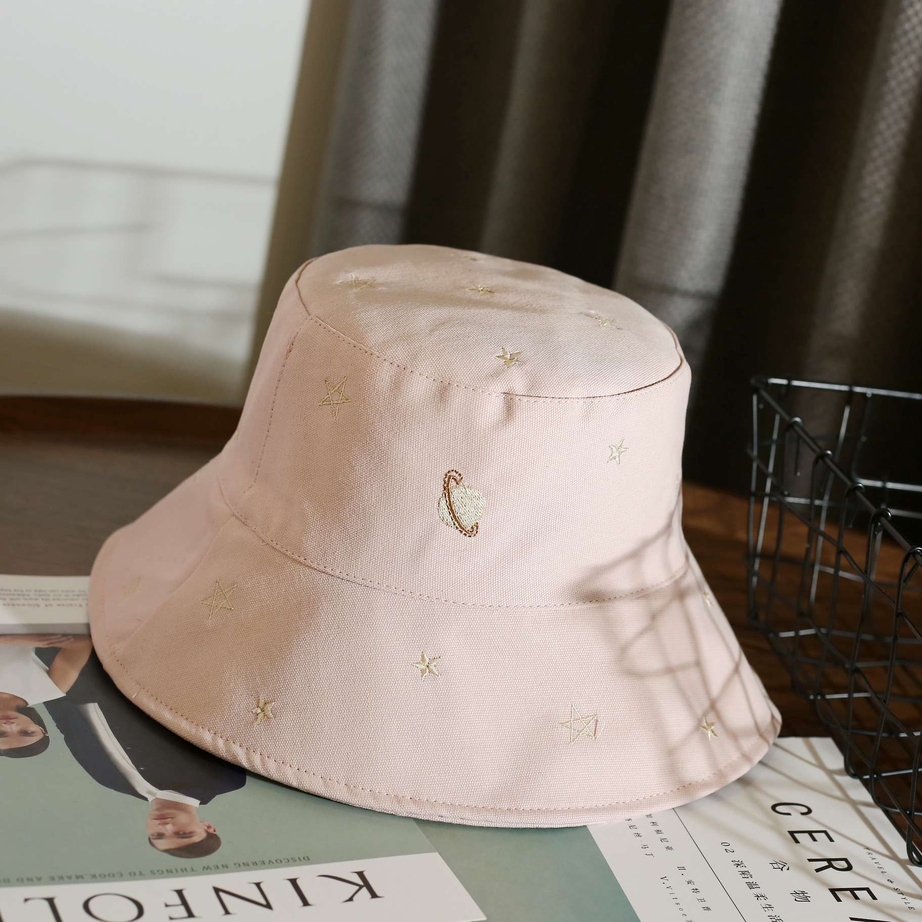 卡其色,黑色,白色,粉色,浅蓝系列渔夫帽帽檐款式/帽