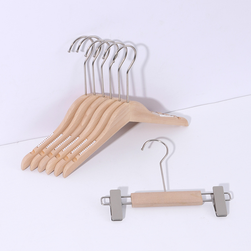 Solid Wooden Hanger Wooden Hanger Clothes Store Hanger Non-Slip Hanger High-Grade Wide Shoulders without Marks Wooden Hanger Wholesale Logo