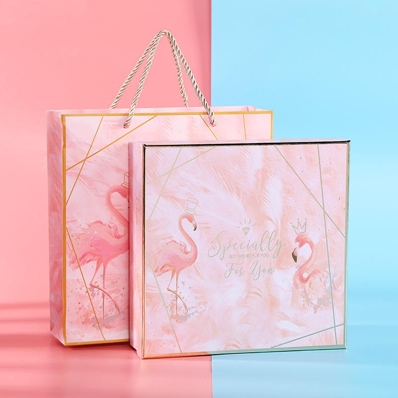 ins风简约粉色烫金火烈鸟礼盒 创意婚礼伴手礼品盒生日礼物包装盒
