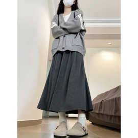 加绒灰色糯米裙子女2025秋冬新款高腰显瘦a字伞裙中长款半身裙子
