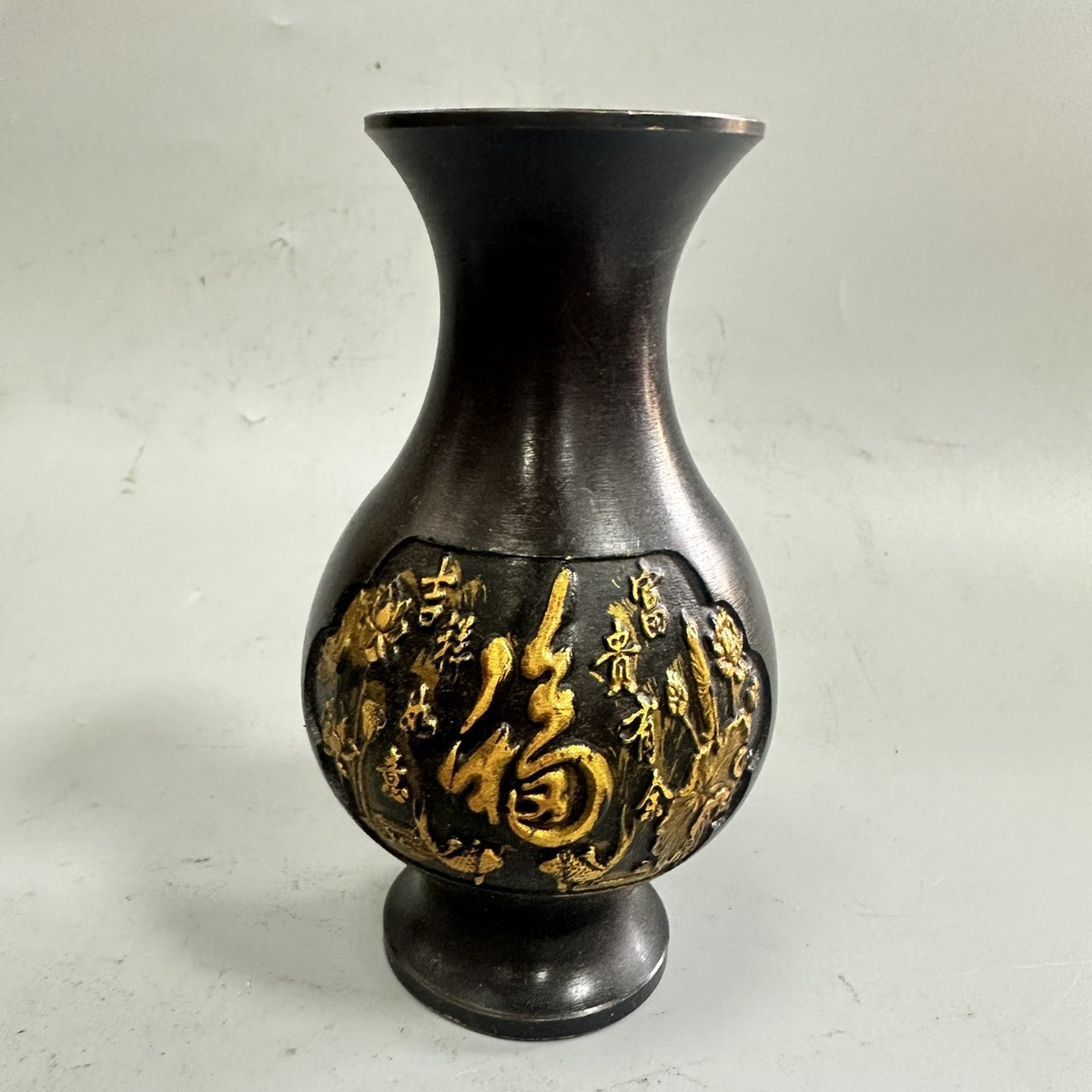 黄铜吉祥富贵花瓶仿古鎏金摆件古玩工艺品基地支持代发批发对接