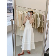 大码女装2023夏季胖mm韩版白色吊带连衣裙女a字裙