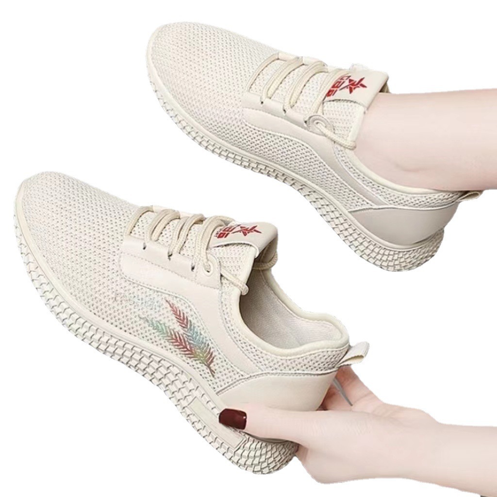Spring New Women's All-Match Mesh Surface Shoes Flyknit Casual Fashion Sneakers Women's Breathable Comfortable Cross-Border Shoes Wholesale