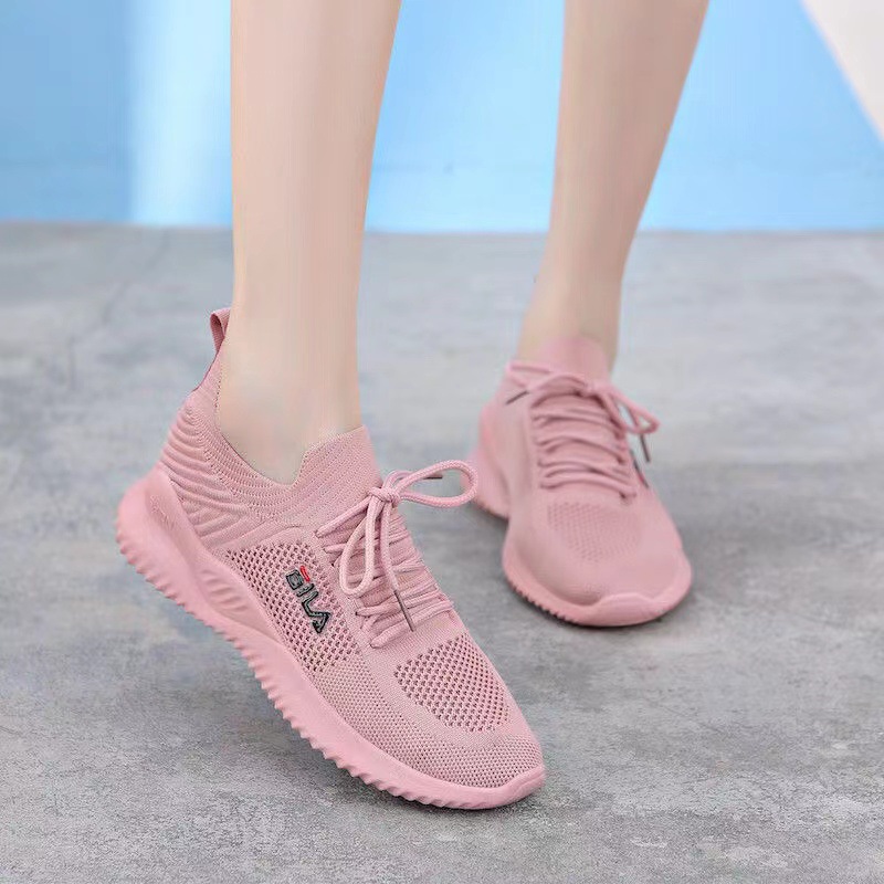 2023 New Flyknit Shoes Soft Bottom Breathable Female Tennis Shoes Leisure Sports Running Shoes Casual Lace up Female Student Shoes