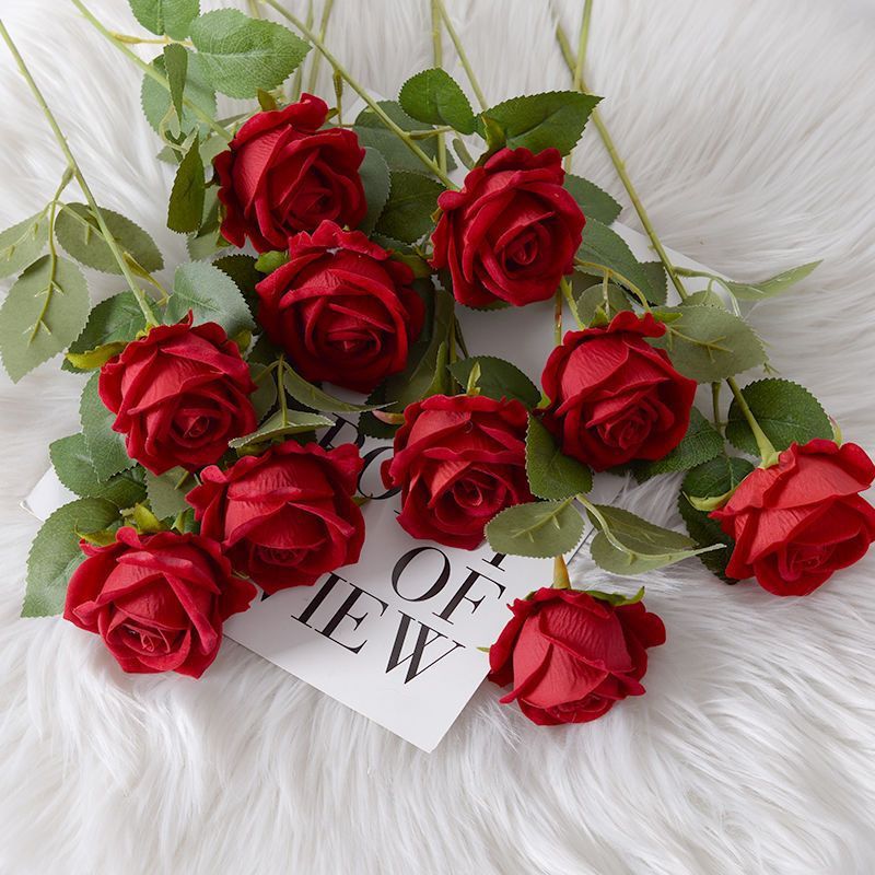 玫瑰花客厅装饰电视柜插花情人节花单支塑料假花花束干花摆件