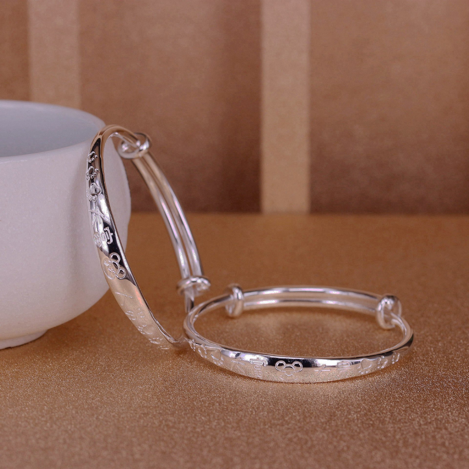 猪鼠宝宝足银999银手镯子脚镯婴儿童男女小孩满月礼大富大贵周岁