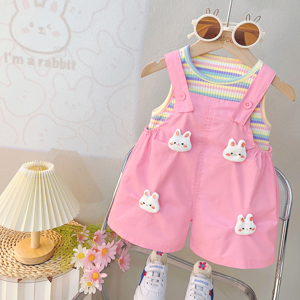 韩系女童夏装套装新款小童婴幼儿童装女宝宝可爱背带裤两件套2931