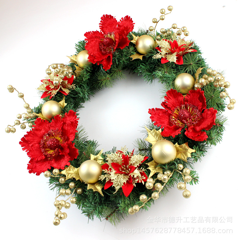 DSEN Cross-Border E-Commerce Manufacturers Supply 2022 Christmas Decorations Handmade Garland Red Christmas Flowers Pine Needle Garland