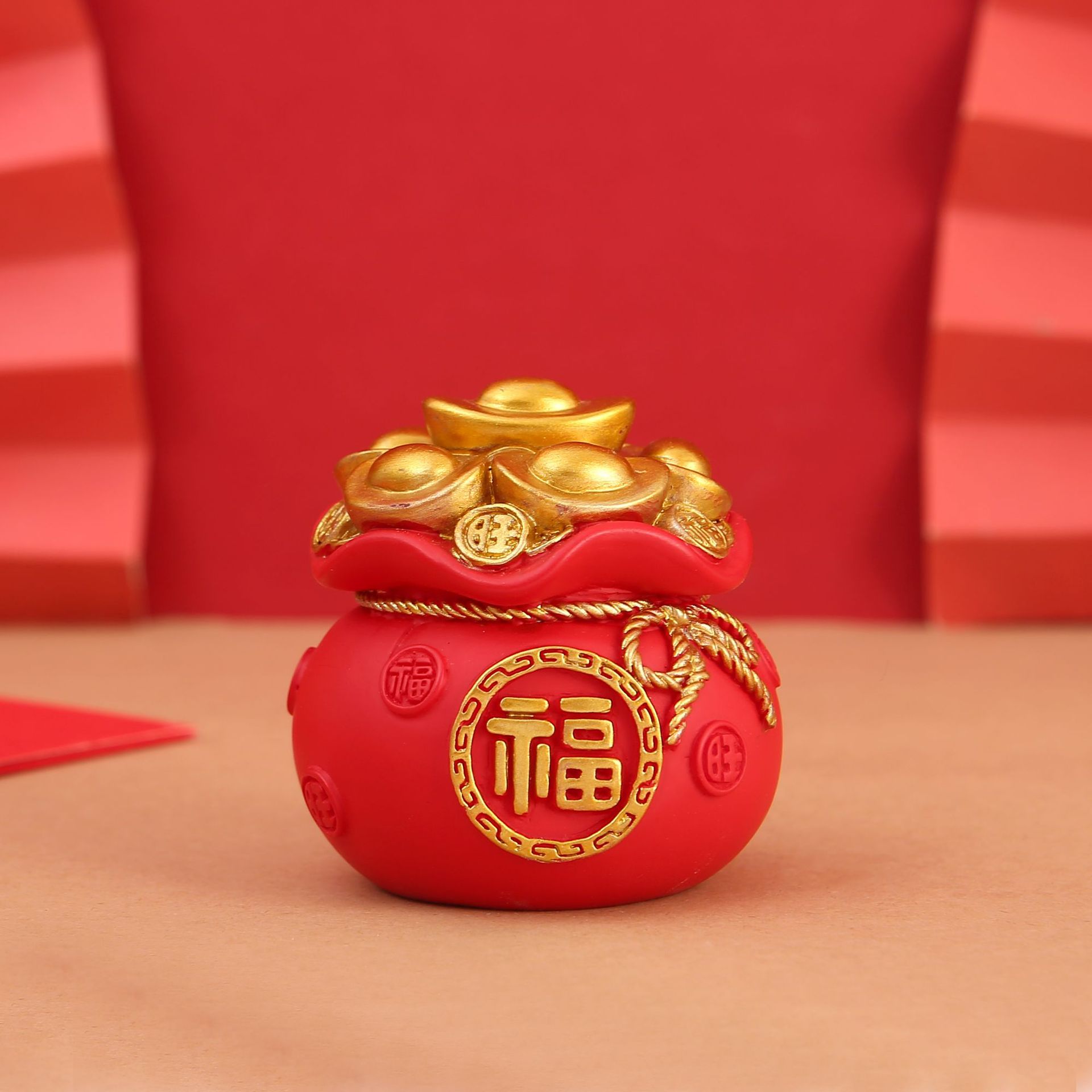 创意招财元宝福袋树脂摆件批发喜庆钱袋新年吉祥物乔迁礼蛋糕装饰
