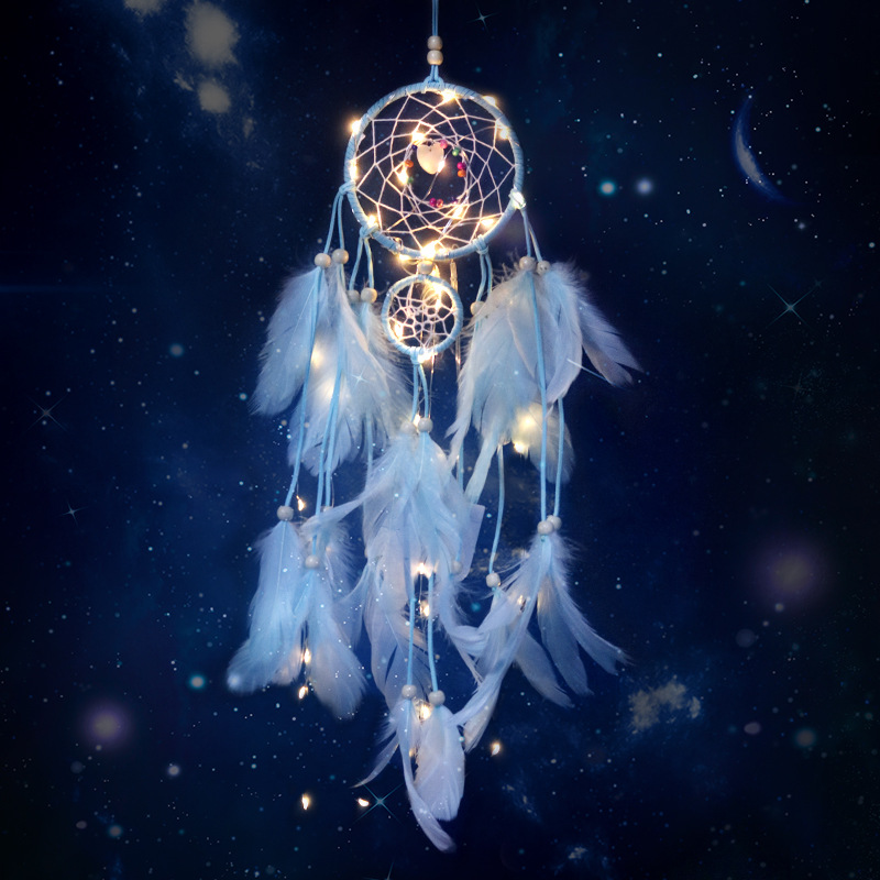 少女心捕梦网挂饰风铃森系羽毛珍珠扑补铺捕能网卧室内装挂件吊饰