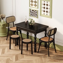 fyt美式全实木折叠餐桌黑色小户型家用省空间网红伸缩多功能轻奢