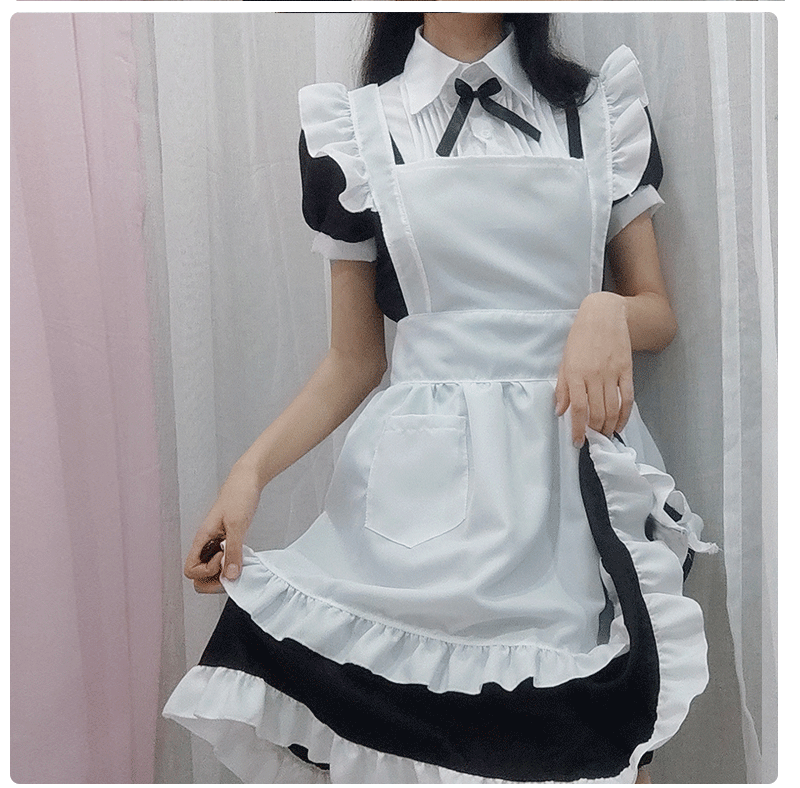 日系女仆可爱日常连衣裙黑白传统女佣中长裙女仆装可爱女装cos服