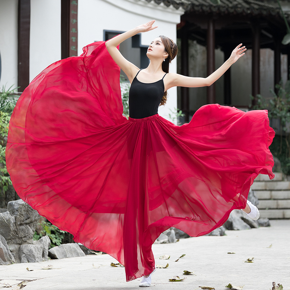 古典舞蹈服女飘逸半身长款720度大摆裙子新疆现代舞演出练功纱裙