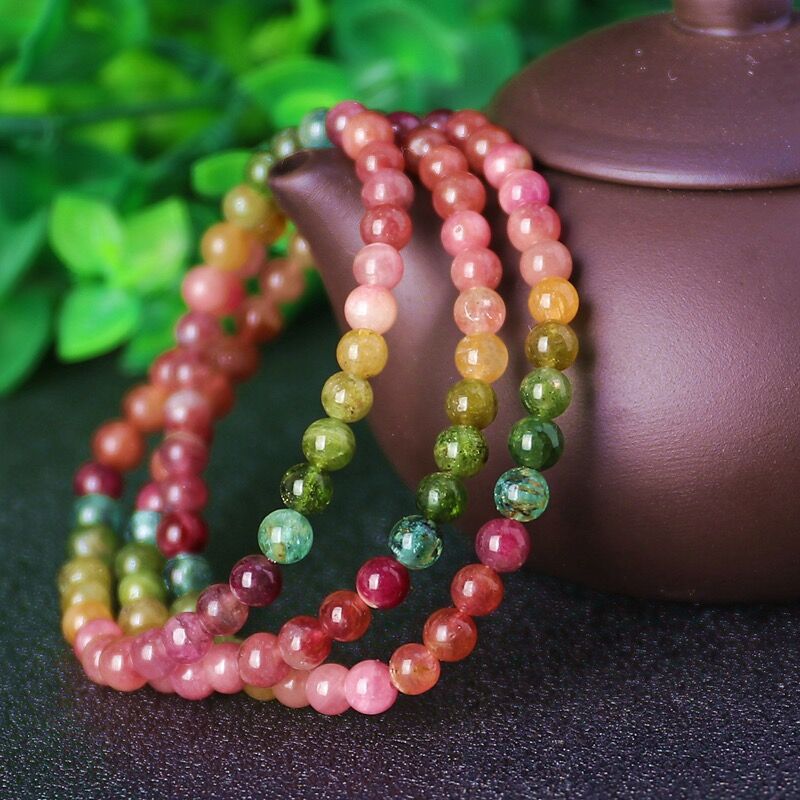 水晶天然巴西西瓜碧玺多圈手链女款水晶猫眼三圈饰品男女手串送礼