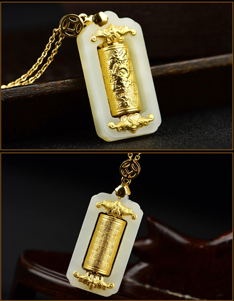 金镶玉吊坠 4d和田玉镶金足金转运筒 金店公司活动礼品批发转运桶