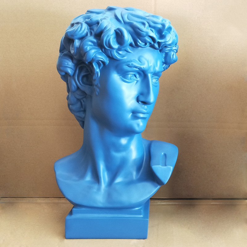 46cm树脂仿石膏克莱因蓝大卫头像美术雕像欧式风酒店玄关桌面摆件