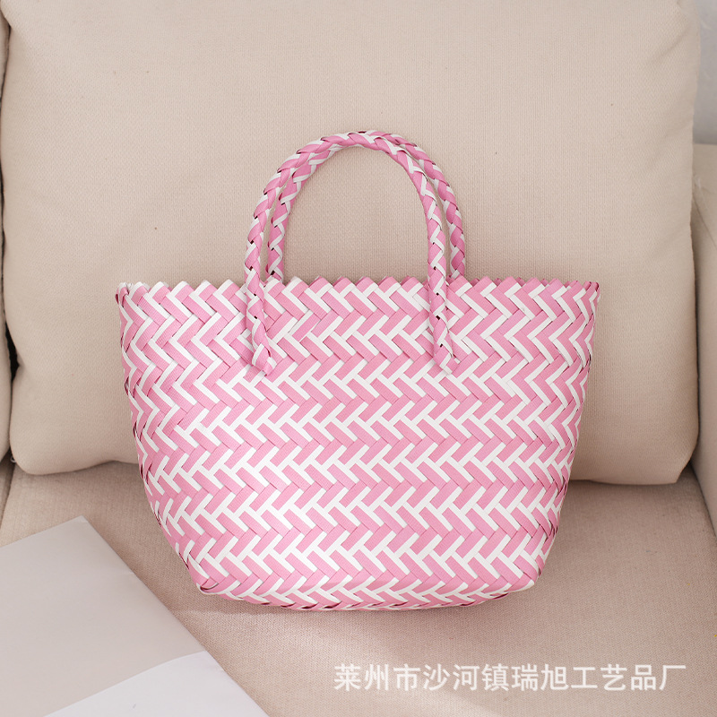 Large PE Handbag with Hand Gift Prototype Bag Large Capacity Vegetable Basket Woven Bag Children DIY Handmade Bag