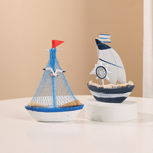 清新地中海小帆船桌面树脂摆件节日礼物海洋主题店铺装饰帆船模型
