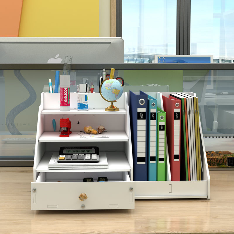 Desktop Vertical File Shelf Storage Thickened File Column Simple White File Shelf Multi-Layer Organizing File Box