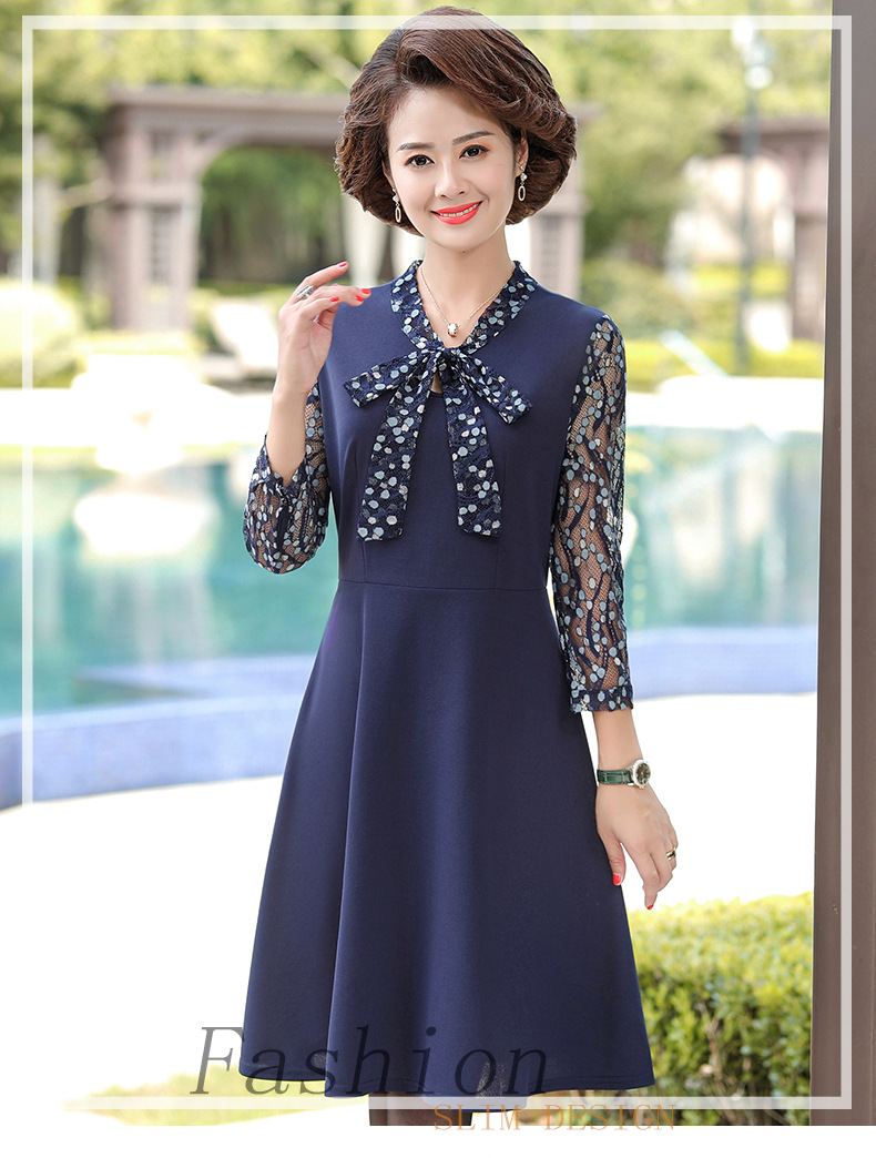 妈妈秋装新款连衣裙长袖五十岁中年女过膝长裙阔太太高贵洋气裙子