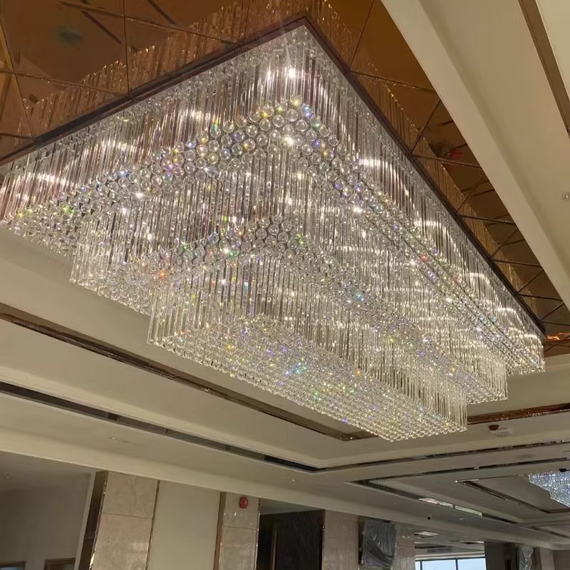 酒店大堂大厅水晶吊灯长方形别墅客厅大型售楼部宴会厅工程灯具