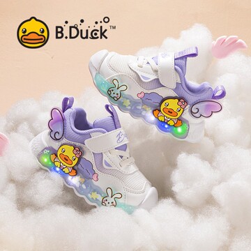 bduck小黄鸭童鞋女童运动鞋网面秋季儿童发光鞋女孩亮灯鞋闪灯鞋6