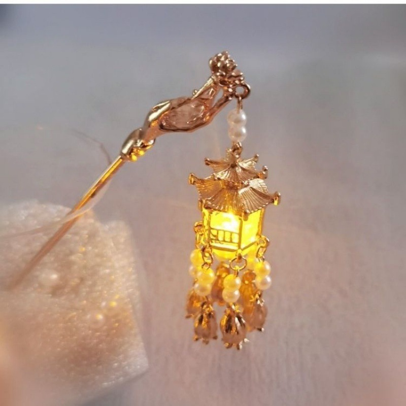 Lantern Luminous Tassel Hairpin Female Palace Lamp Alloy Chopsticks Ancient Style Hair Accessories Hanfu Cheongsam Step Shake Hairpin