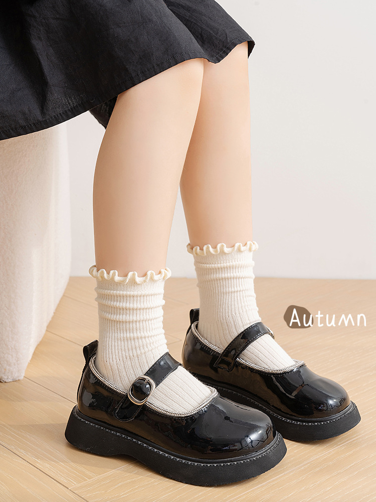 Girls' Socks Spring and Autumn Children's Lace Wooden Ear Pile Socks Retro Korean Ins Autumn Baby Girls' Mid-Calf Length Socks