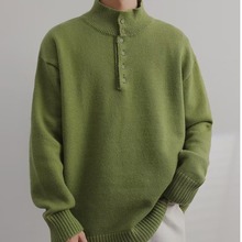 2023秋季纯色针织衫韩版潮流个性绿色毛衣男士宽松慵懒风外套休闲